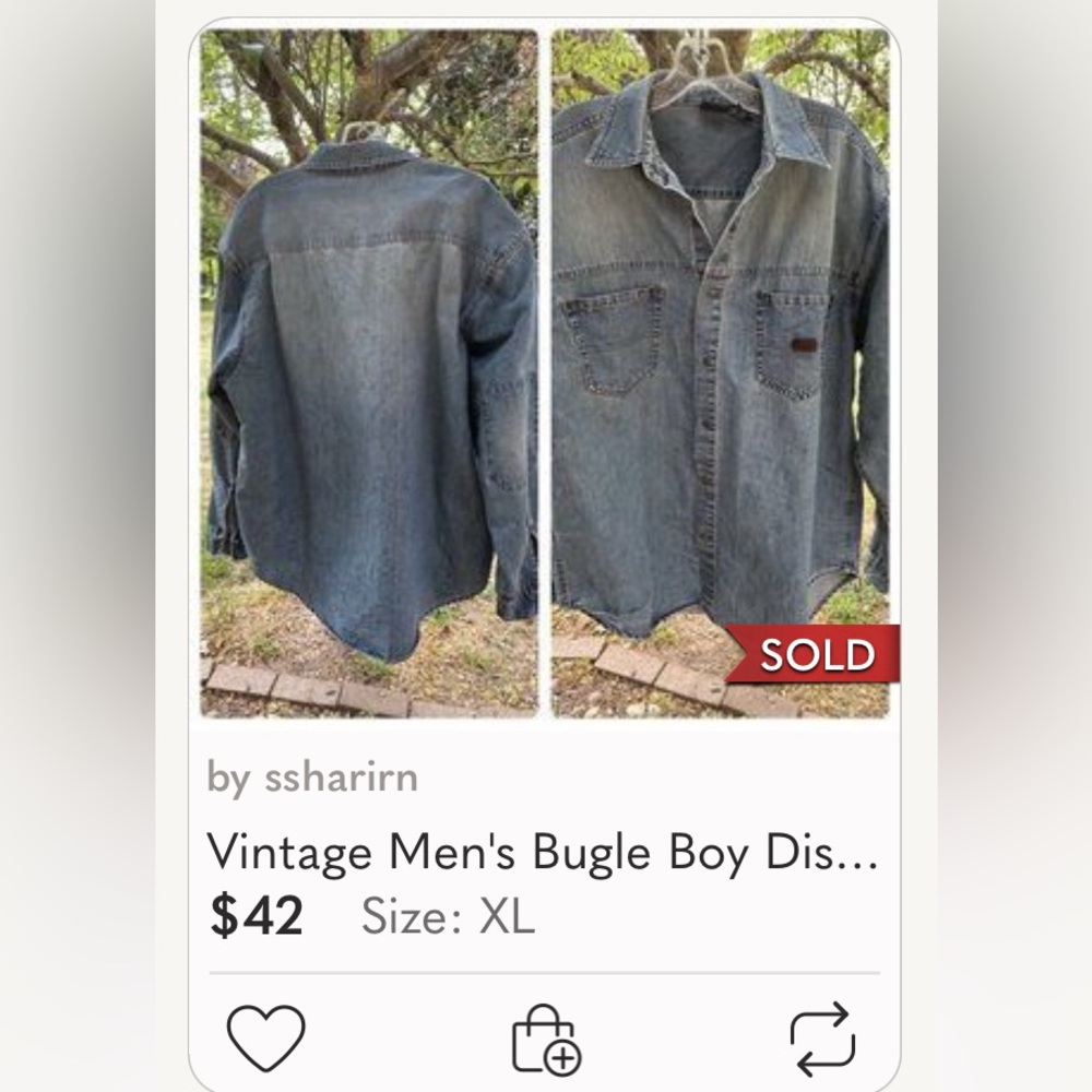 🌞 Bugle Boy For Her Vintage 90s short sleeve button up blue denim shirt M - Picture 16 of 16